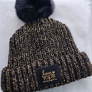 Love Your Melon Black and Gold Knit Beanie